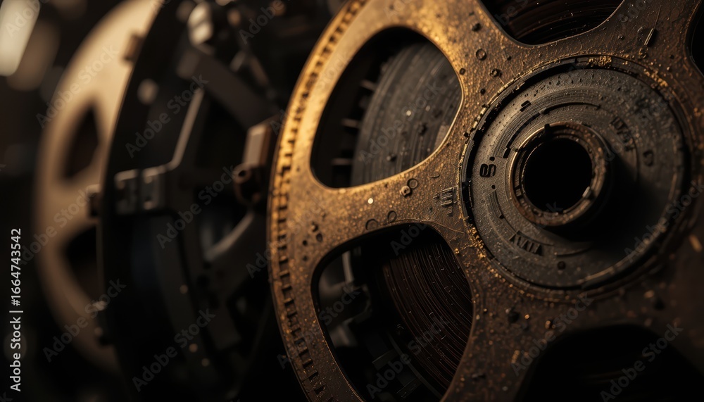 Fototapeta premium Macro Shot of a Vintage Industrial Gear and Machinery