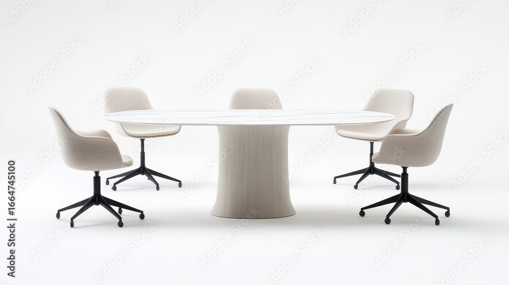 Fototapeta premium Modern minimalist dining setup with circular table and stylish chairs