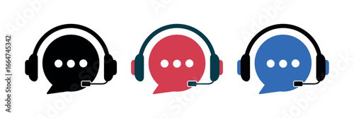 Customer Support Headset with Chat Bubble Icon, Call Center Live Assistance Symbol for Help Desk UI, App and Web Vector Illustration
