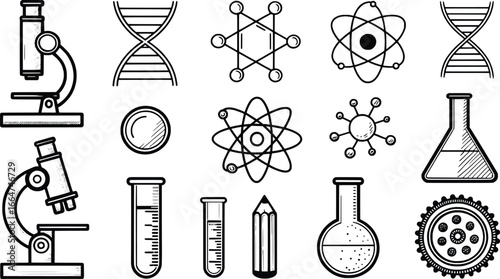 Hand drawn science icons and symbols collection