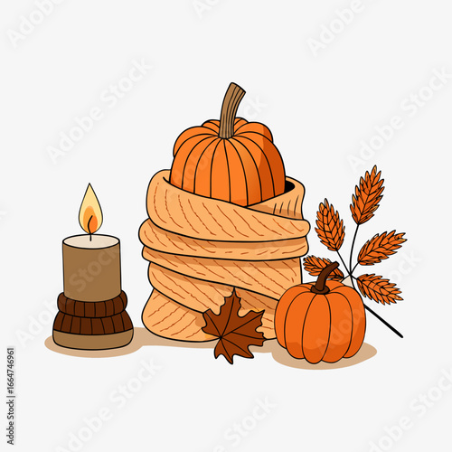 Halloween pumpkin and autumn leaves autumn leaves with pumpkin Festive Thanksgiving wreath with leaves and pumpkins, watercolor style, generative Ai.