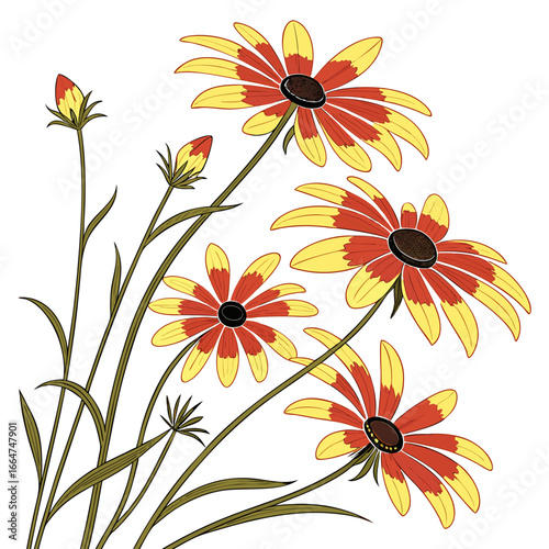 coreopsis tinctoria roulette with leaves