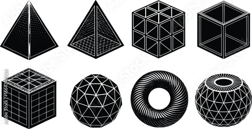 Geometric abstract shapes wireframe collection isolated on white background