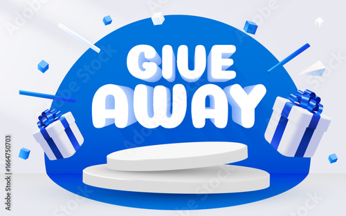 Giveaway winner announcement social media post template with podium and present boxes. Giveaway winner announcement. Vector illustration