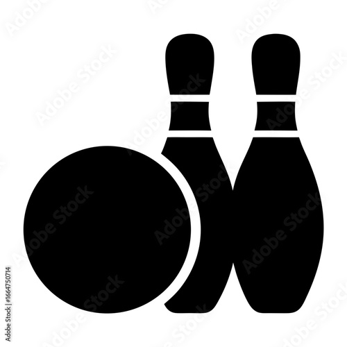 Black and White bowling graphic featuring a ball and bowling pins