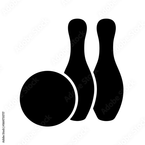 Black and white bowling icon featuring a bowling ball and pins