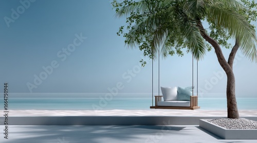 Fototapeta Naklejka Na Ścianę i Meble -  Tranquil beach swing under palm tree