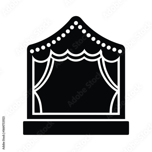 Vector art of a small stage with decorative lights and curtains, resembling a circus or theater tent
