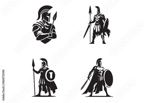knight spartan logo silhouette vector, spartan warrior logo vector illustration, greek spartan warrior vector silhouette, silhouette of a spartan warrior logo vector silhouette on white background