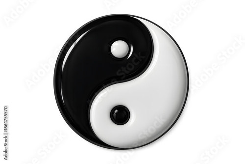  glossy yin-yang symbol in black and white, isolated on transparent background, crisp PNG look