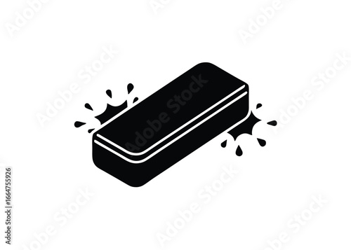 Vector art of black rectangular eraser with a outline, isolated a, symbolizing cleaning and correction in an office or school setting
