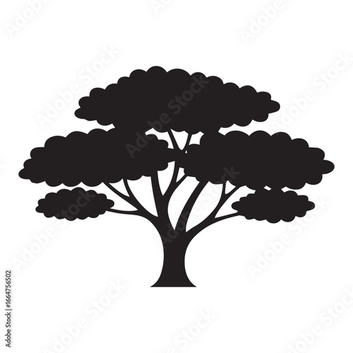 Silhouette of a Stylized Tree with a Broad Canopy black white
