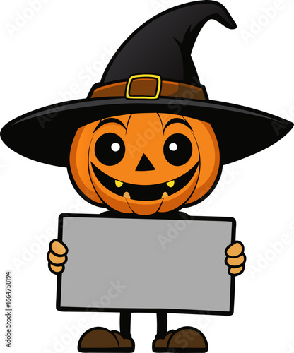 halloween witch with a blank sign
