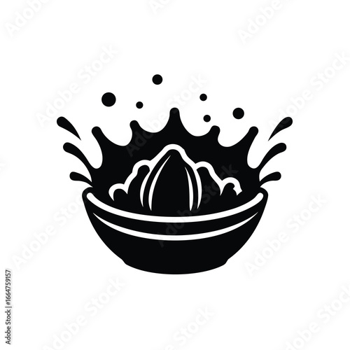 Vector art of black and icon of a citrus fruit being squeezed into a bowl, creating a splash