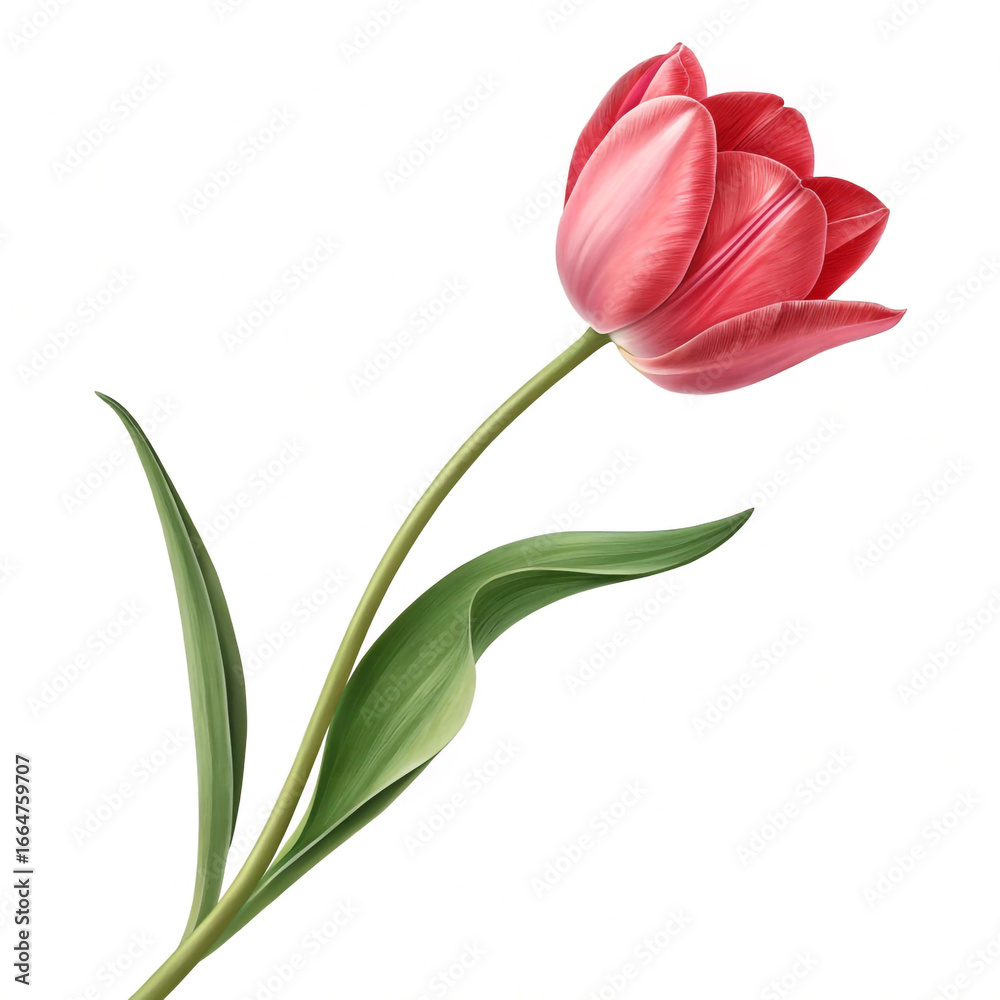 Obraz premium 3d illustration of red tulip flower with green stem and leaves representing spring nature and floral beauty concept 