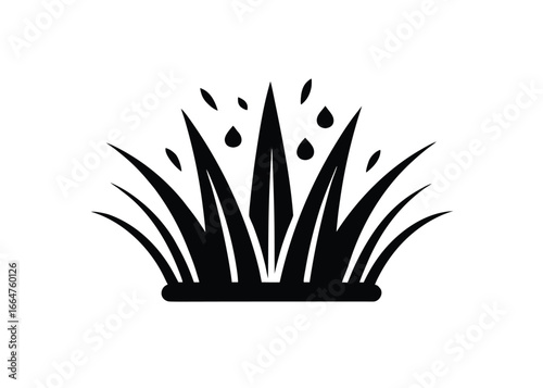 Vector art of stylized black and illustration of grass blades with water droplets