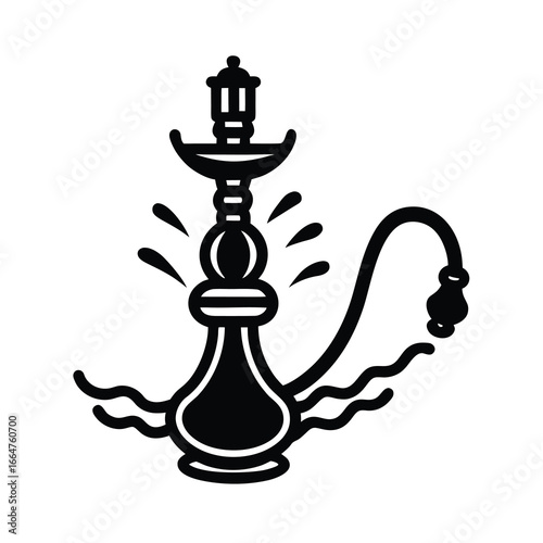 Vector art of black and illustration of a hookah with smoke and water