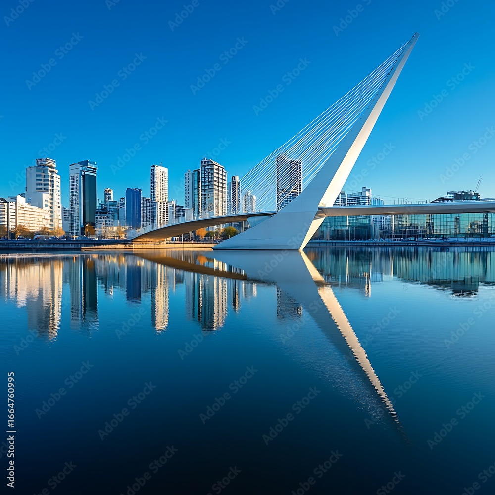 Fototapeta premium Picturesque Seri Wawasan Bridge showcasing modern engineering across river image