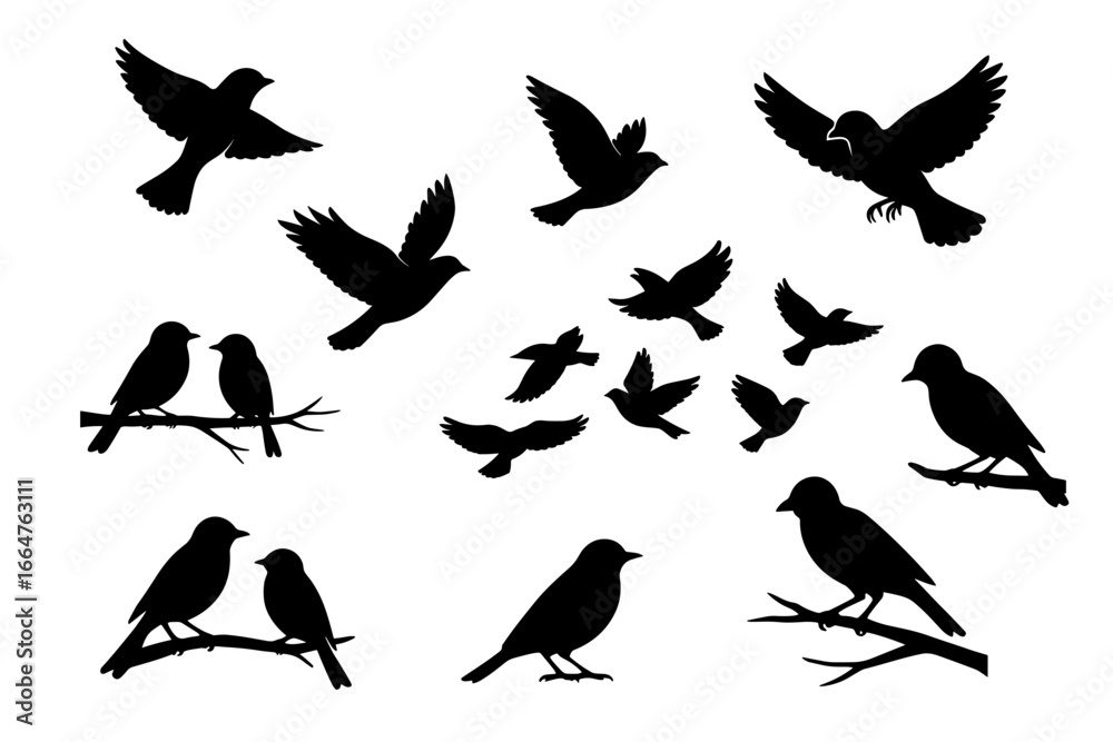 Fototapeta premium A collection of flying birds silhouette in black, perfect for design usage
