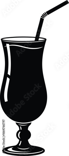 Dark refreshing cocktail with straw in tall glass vector