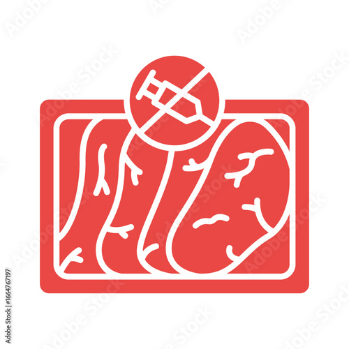 hormones free meat color flat icon for digital and print projects.