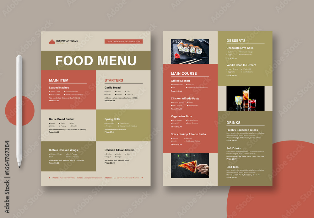 Food Menu Template Layout Stock Template | Adobe Stock