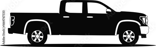 Modern black pickup truck silhouette side view on white vector