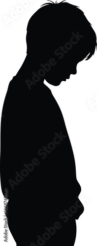 Child silhouette looking down sadness solitude feeling isolated thoughtful mood vector