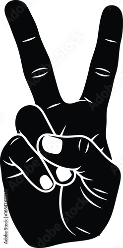 Hand gesture peace symbol black ink style graphic vector