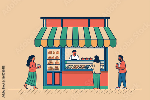 Small corner shop with colorful signboard.