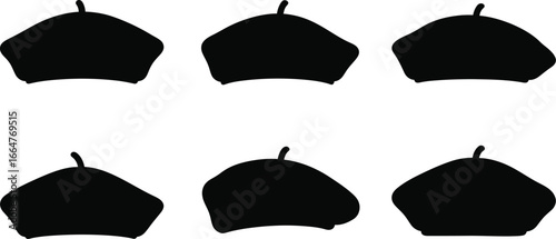 Black beret silhouettes vector art fashion headwear accessory collection vector