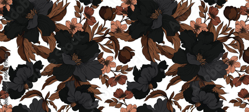 Black and white flowers pattern. Flowers background. Abstract elegance pattern