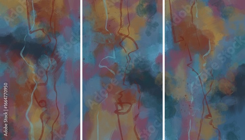 Triptych. The picture is painted by hand on a tablet.