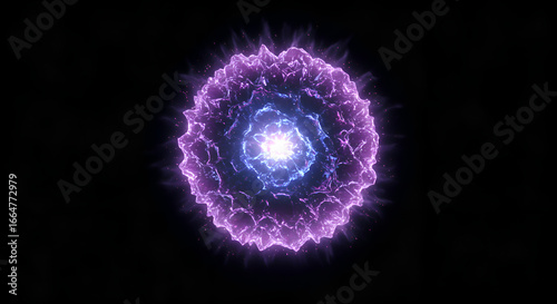 Abstract neon energy vortex with glowing purple and blue spiral patterns