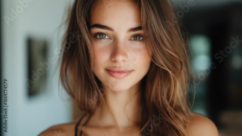 Charming woman with radiant smile, natural beauty portrait capturing youthful allure, embodying