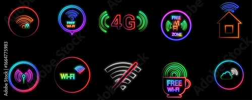 WiFi icon set. sign vector icon. Wireless icon vector.neon style.wireless and network vector line icons.