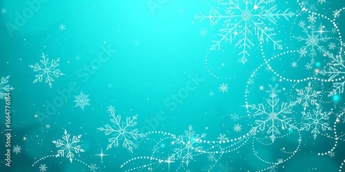 Elegant turquoise Christmas background with shimmering snowflakes and subtle glitter, christmas texture, wallpaper