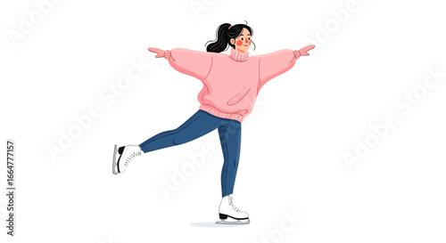 Elegant skater gracefully glides on ice rink, winter sport