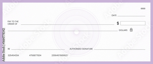 Blank bank check, checkbook cheque template or money payment paper voucher, vector mockup. Business or personal account cash pay cheque certificate or paycheck coupon from checkbook