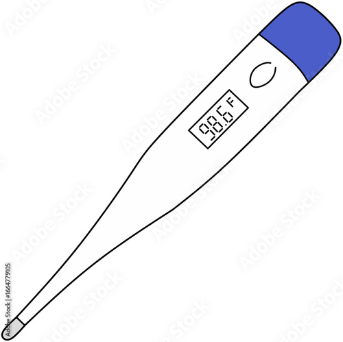 Digital body thermometer with clean design and display screen, representing health monitoring and temperature check, in vector format, ideal for medical and health-related visuals