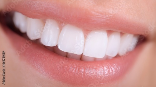 A womans radiant smile showing healthy white teeth and pink lips