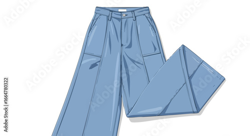 Stylish Light Blue Wide-Leg Trousers in a Modern Artistic Illustration Showing Casual Fashion Trends and Comfort Style in an Appealing Perspective