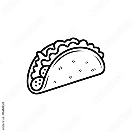 Hand drawn taco illustration in black and white outline style