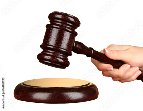 wooden gavel on white background