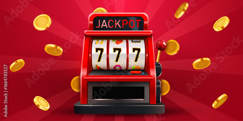 Slot machine wins the jackpot. 777 Big win concept. Casino jackpot. Vector illustration
