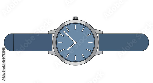 Sophisticated Timepiece: A Minimalist Illustration of a Classic Wristwatch Design with Blue Accents
