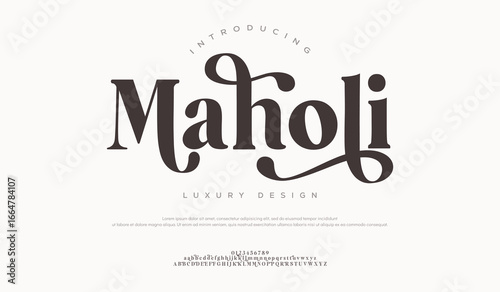 Maholi Luxury wedding alphabet letters font. Typography elegant classic lettering serif fonts and number decorative vintage retro concept for logo branding. vector illustration
