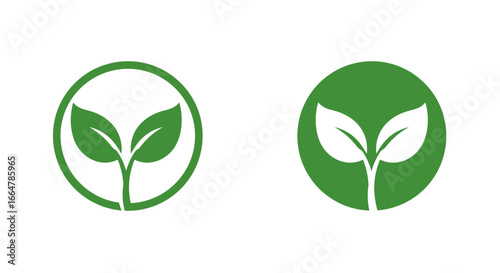 Two green leaf icons in circles representing growth and nature