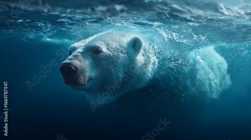 Polar Bear Swimming Underwater in Clear Ocean Showcasing Natural Arctic Behavior