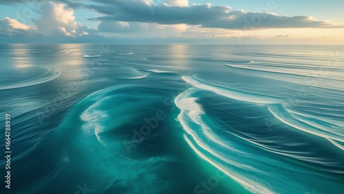 Aerial Ocean Waves with Sunrise, and Calm Sea.